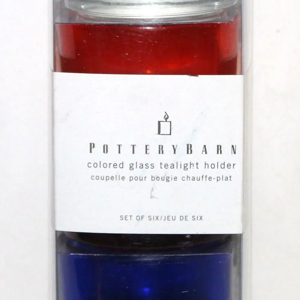 Pottery Barn colored glass tea light candle holder lot of 6 NEW